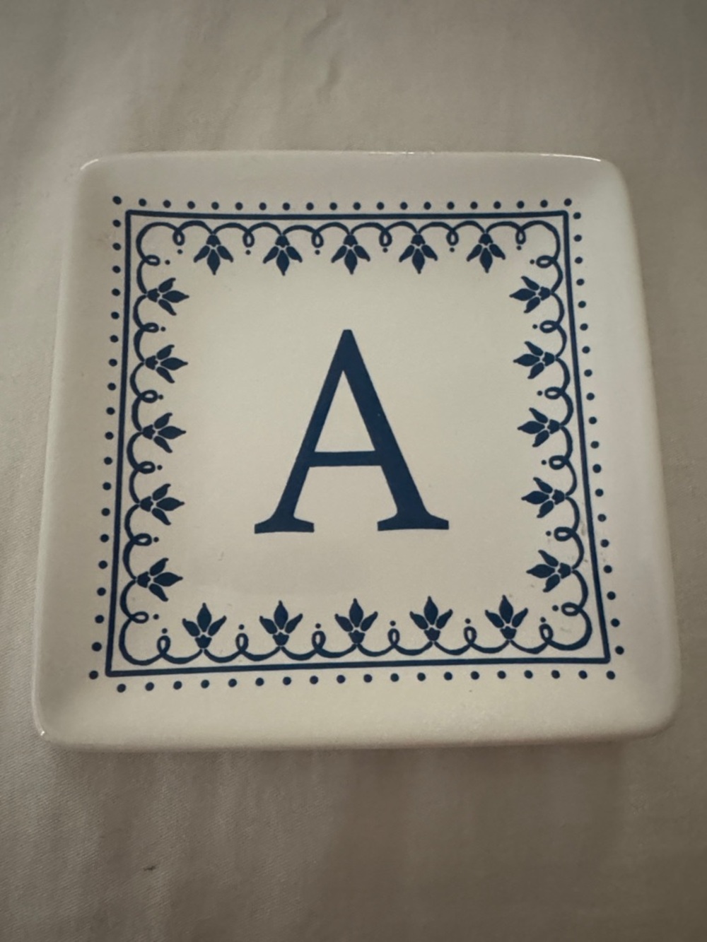 Monogram A Decorative Ceramic Trinket Dish - Blue on White